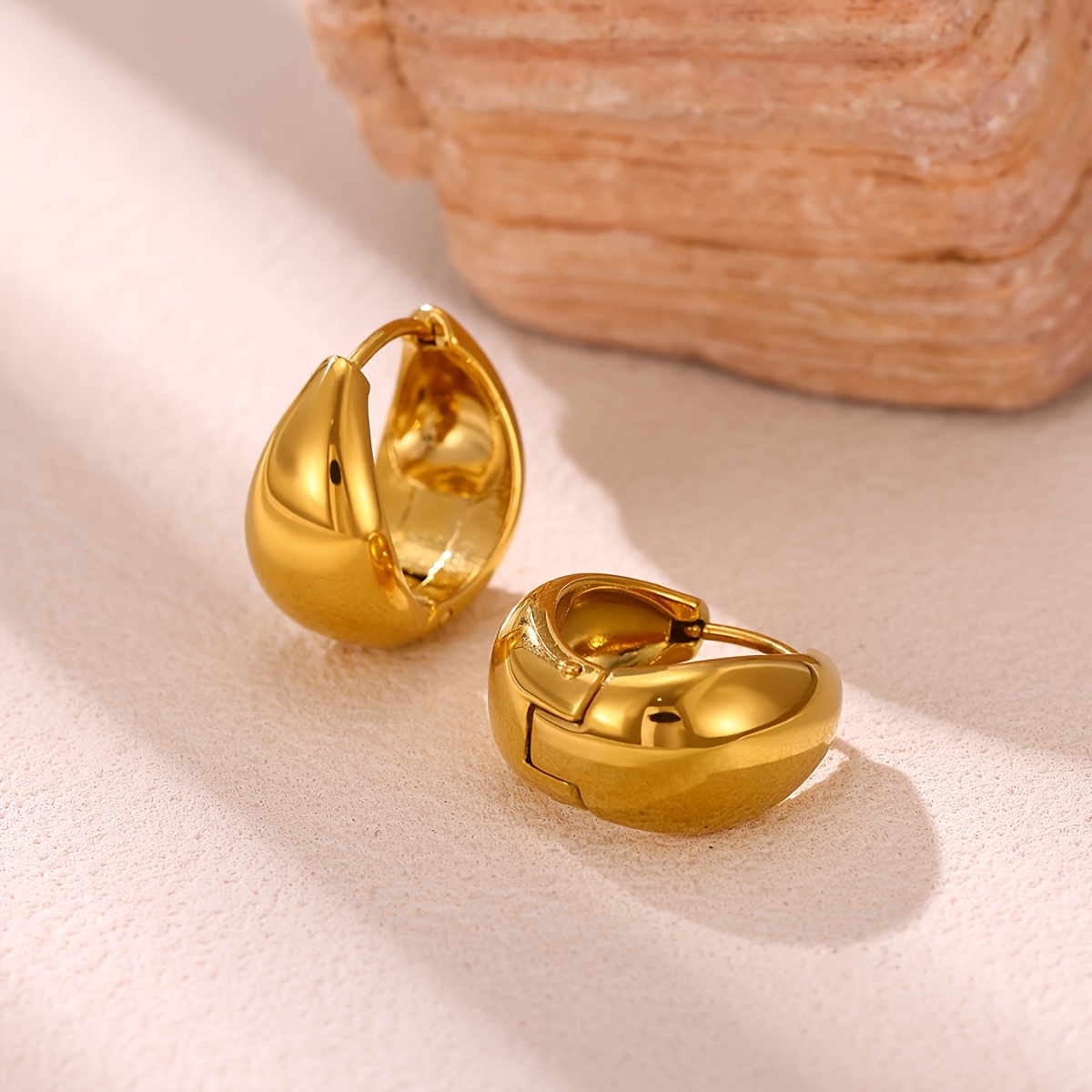 Women's Chunky Teardrop Hoop Earrings, Minimalist Style